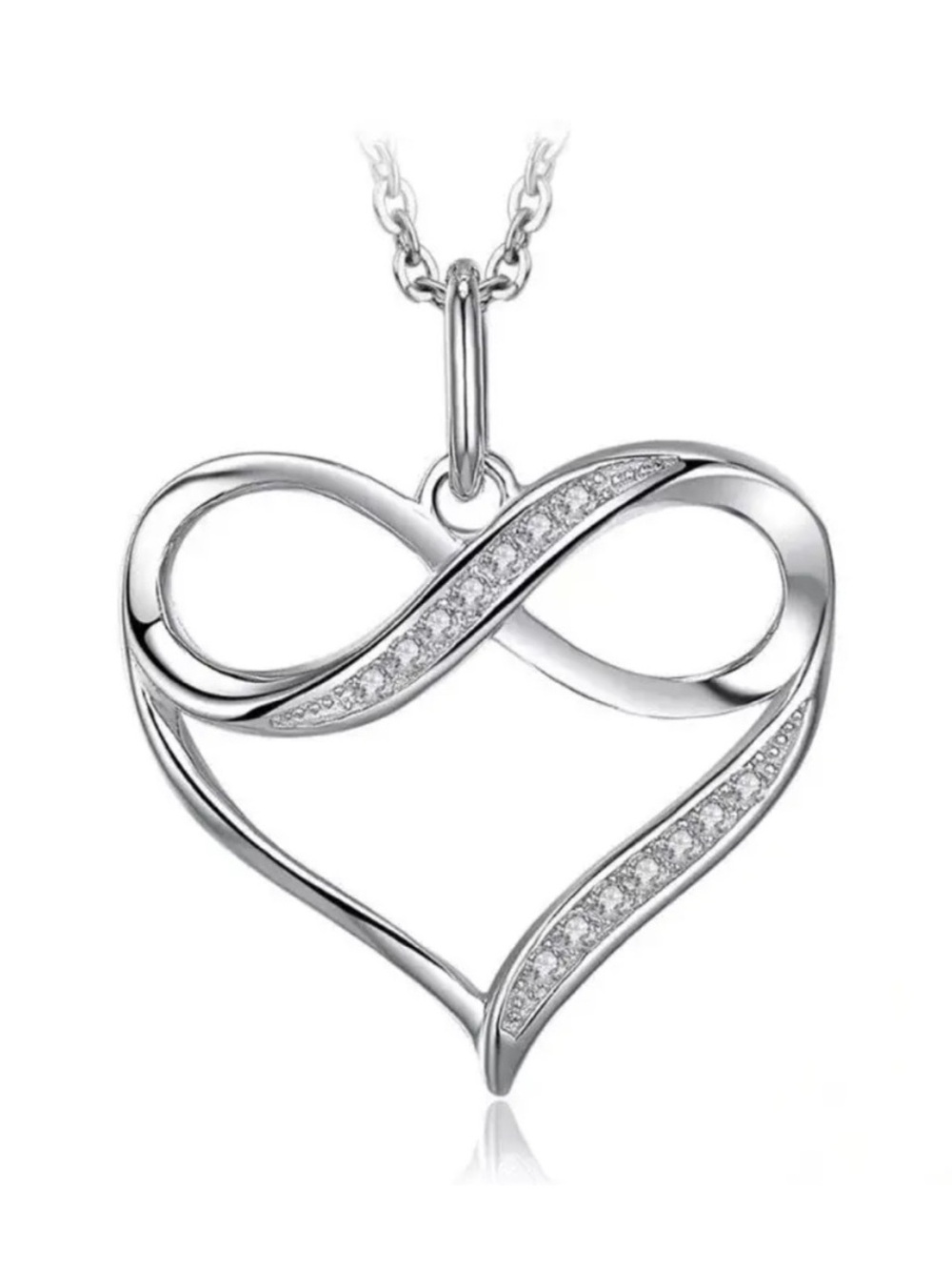 Infinity Heart Pendant Necklace - Silver Tone with Pavé Crystals